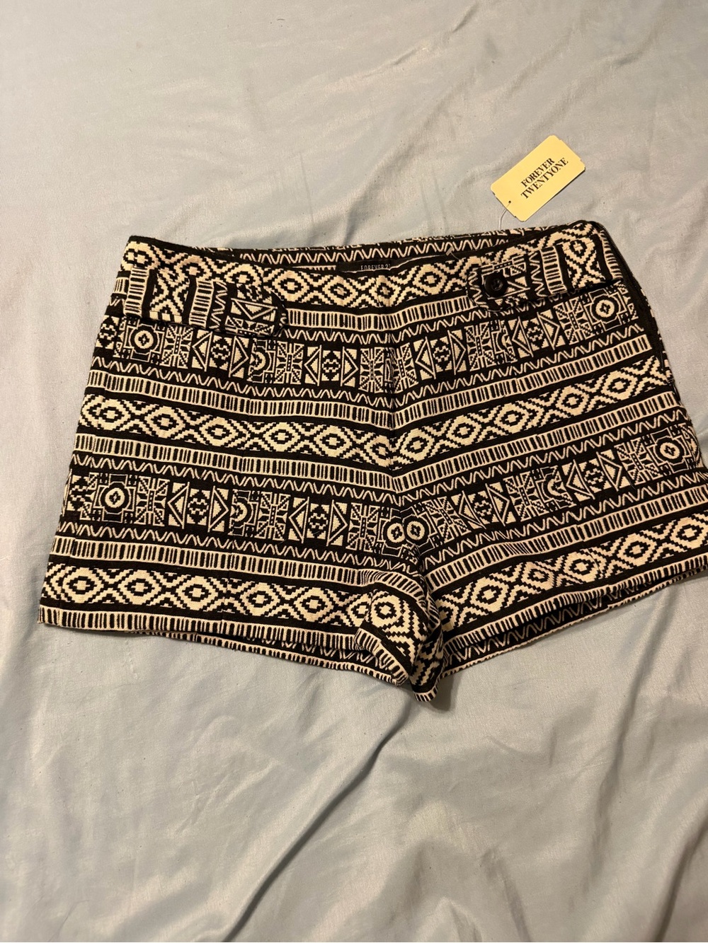 Forever 21 Black and Cream Aztec High-Waist Women's Shorts